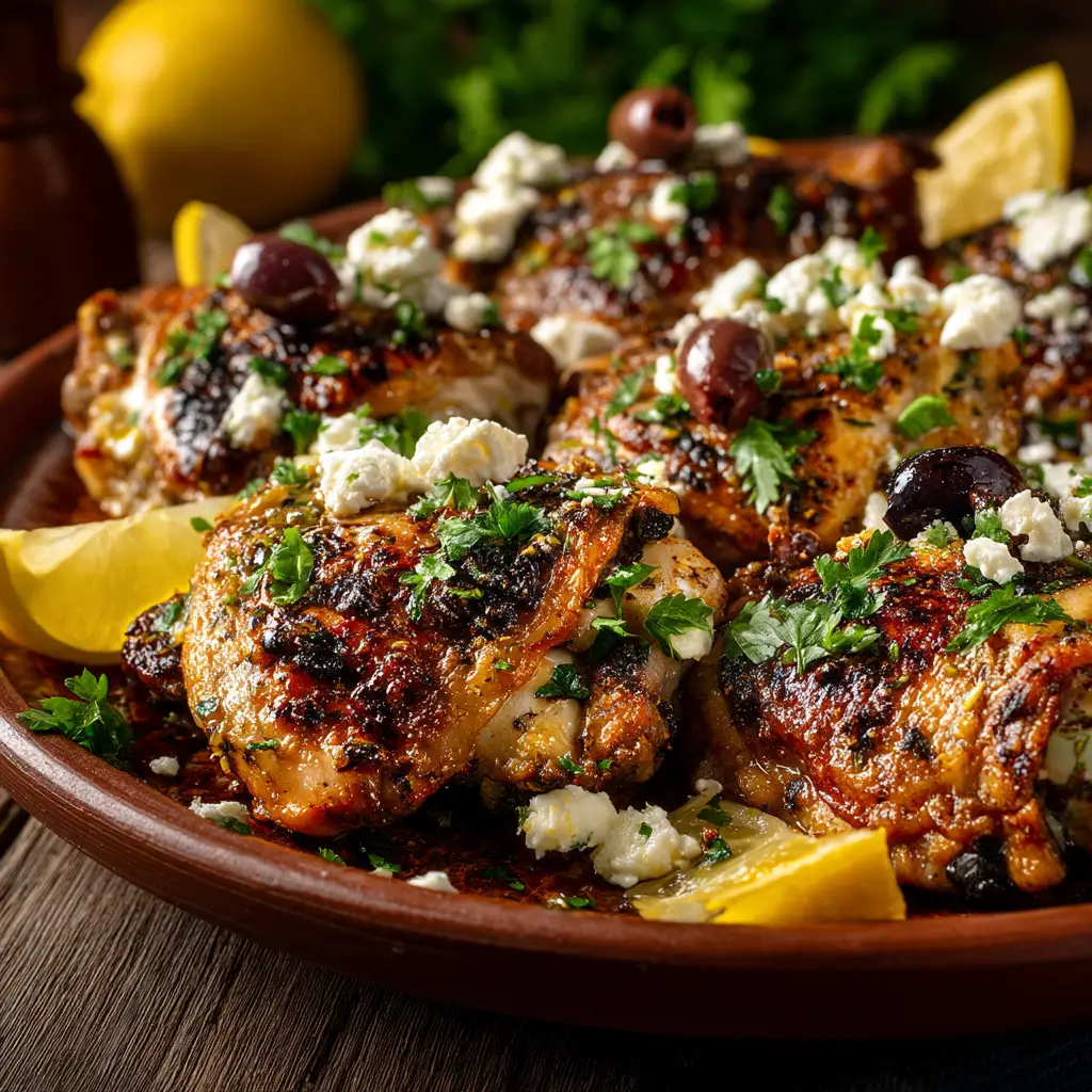 Greek Chicken Recipe: Juicy, Flavorful & Easy 1 Juicy slices of Mediterranean-style chicken arranged on a plate, showing a perfectly cooked, moist interior. A lemon wedge is visible in the background.