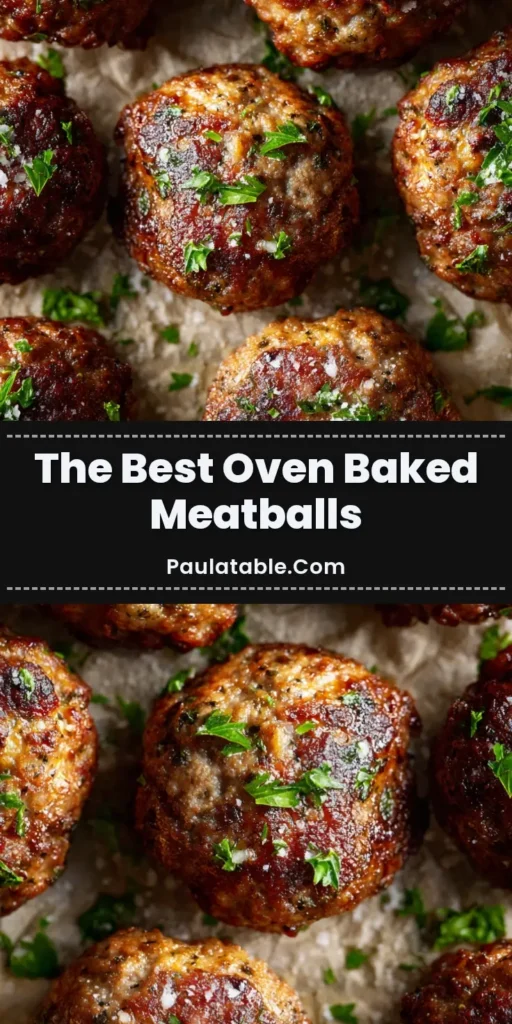A close-up overhead view of perfectly round, caramelized oven baked meatballs on a parchment-lined baking sheet, garnished with Parmesan cheese and fresh parsley.