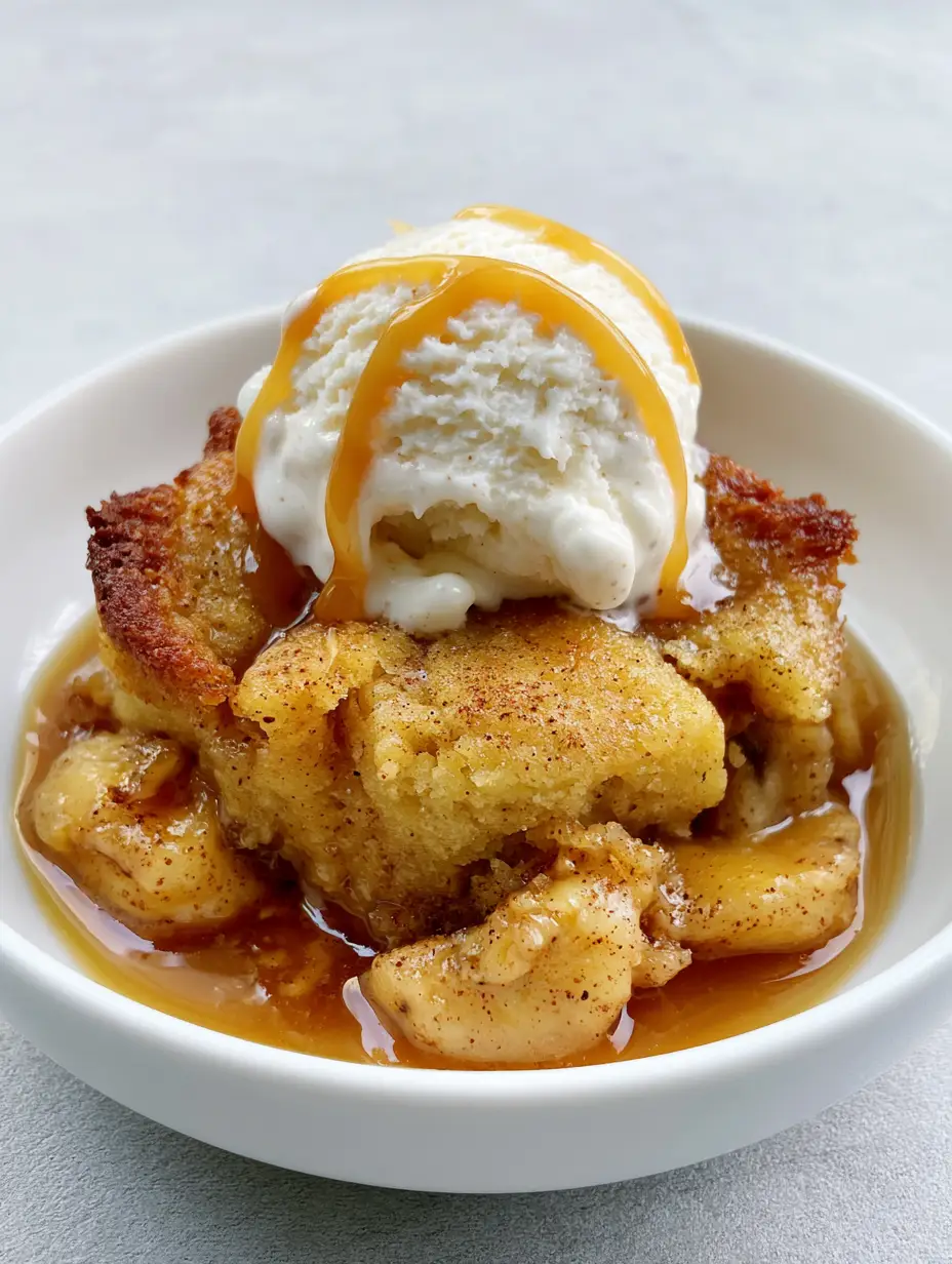 Single serving of Southern Banana Cobbler showing the thick amber syrup and golden crust. (Southern Banana Cobbler)