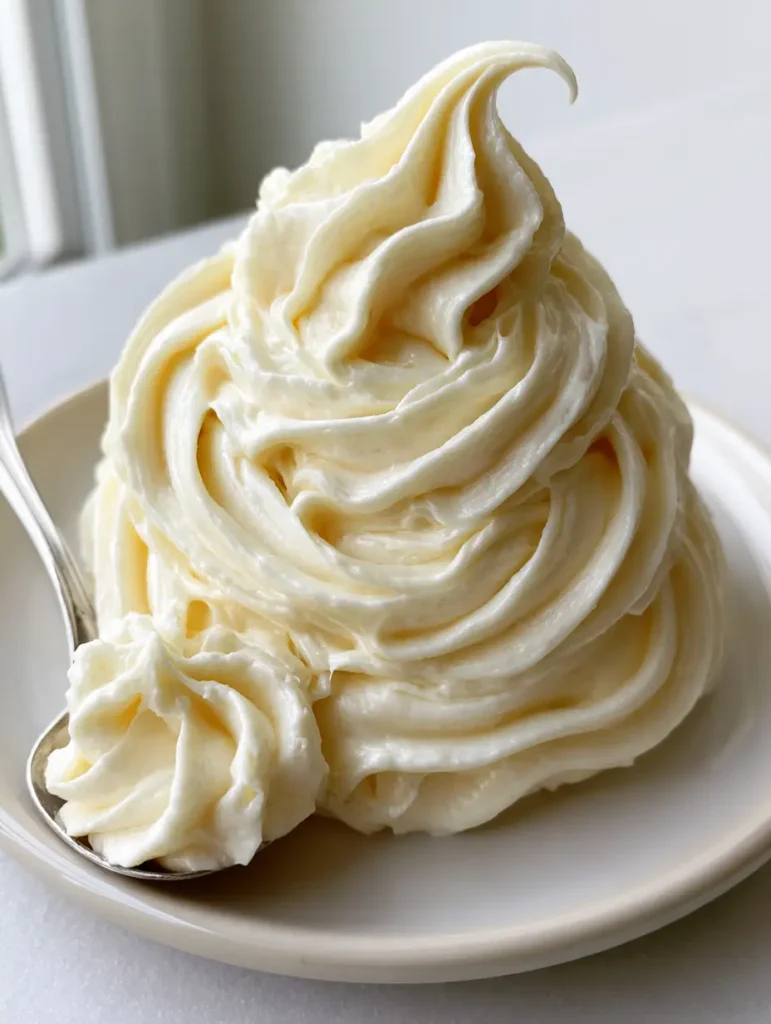 Russian Buttercream Frosting: The Ultimate 2-Ingredient Glossy Miracle 1 Defined ridges of Russian Buttercream Frosting piped through a star tip showing stable structure.