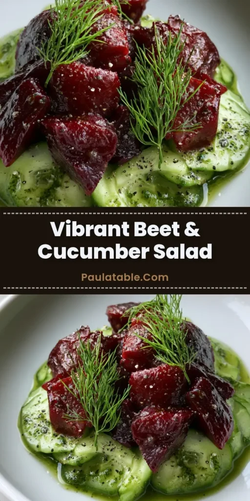 A professional flat lay of a Cucumber Beetroot Salad in a white bowl with fresh dill and black pepper garnish.