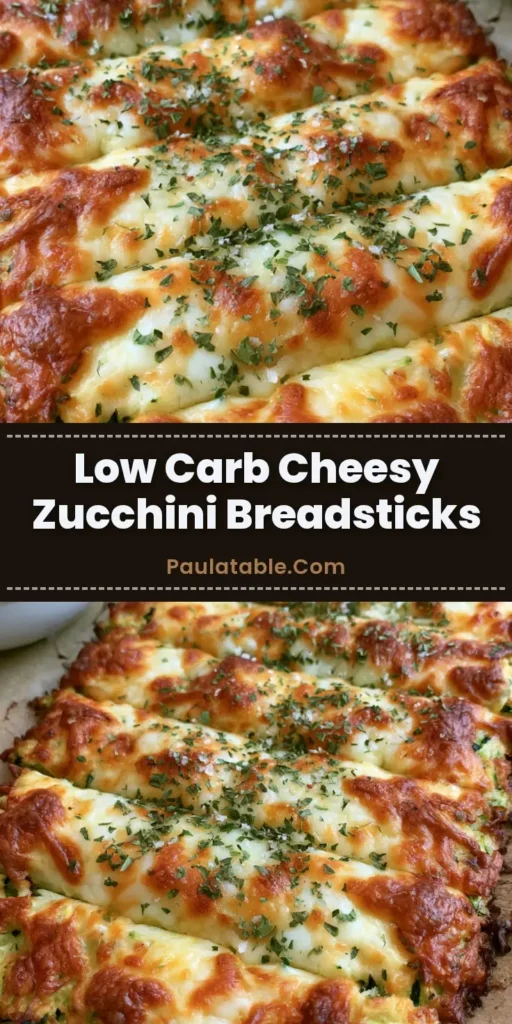A top-down lifestyle photo of Cheesy Zucchini Breadsticks sliced into long rectangular strips on a parchment-lined tray next to a ceramic bowl of marinara sauce.