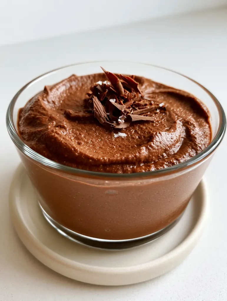 A smartphone-style photo of High Protein Chocolate Mousse on a ceramic coaster.