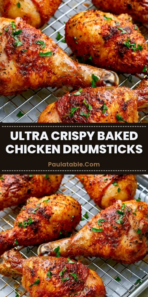 Oven Baked Chicken Drumsticks with Shatteringly Crispy Skin 4 A close-up of crispy Oven Baked Chicken Drumsticks on a wire rack with smoked paprika and parsley.
