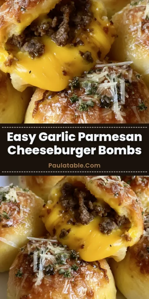 A pile of golden-brown Cheeseburger Bombs on a white plate, glistening with garlic butter and topped with parmesan and parsley.