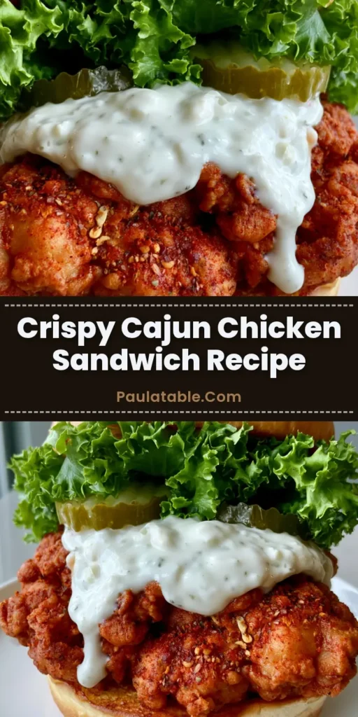 Cajun Crispy Chicken Sandwich with Creamy Garlic Aioli 4 A handheld smartphone photo of a Cajun Crispy Chicken Sandwich on a white ceramic plate, showing the craggy golden-brown crust and dripping garlic aioli.