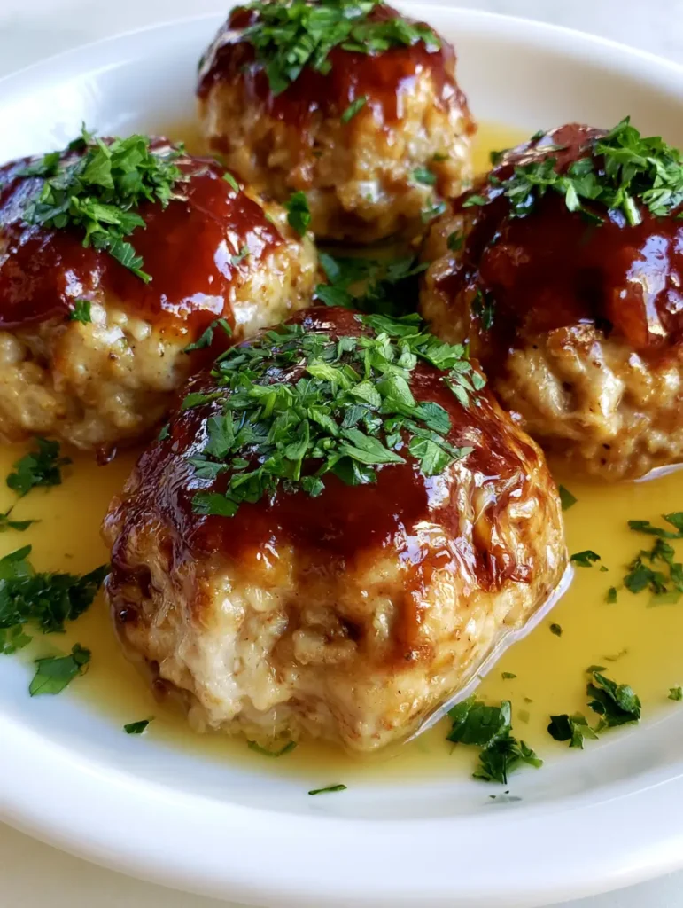 Overhead shot of mini Garlic Parmesan Chicken Meatloaf rounds garnished with fresh green parsley.