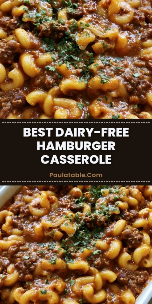 Dairy-Free Hamburger Casserole: The Ultimate Savory Comfort Food Pasta Bake 4 A steaming Dairy-Free Hamburger Casserole in a white ceramic dish featuring glossy reddish-brown sauce and fresh parsley garnish.