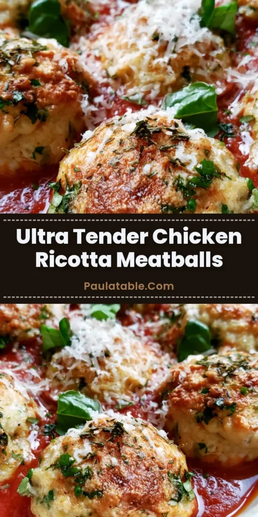 Baked Chicken Ricotta Meatballs: Ultra-Tender and Golden-Brown 4 A rustic white ceramic bowl filled with golden-brown Baked Chicken Ricotta Meatballs topped with fresh basil and parmesan cheese.