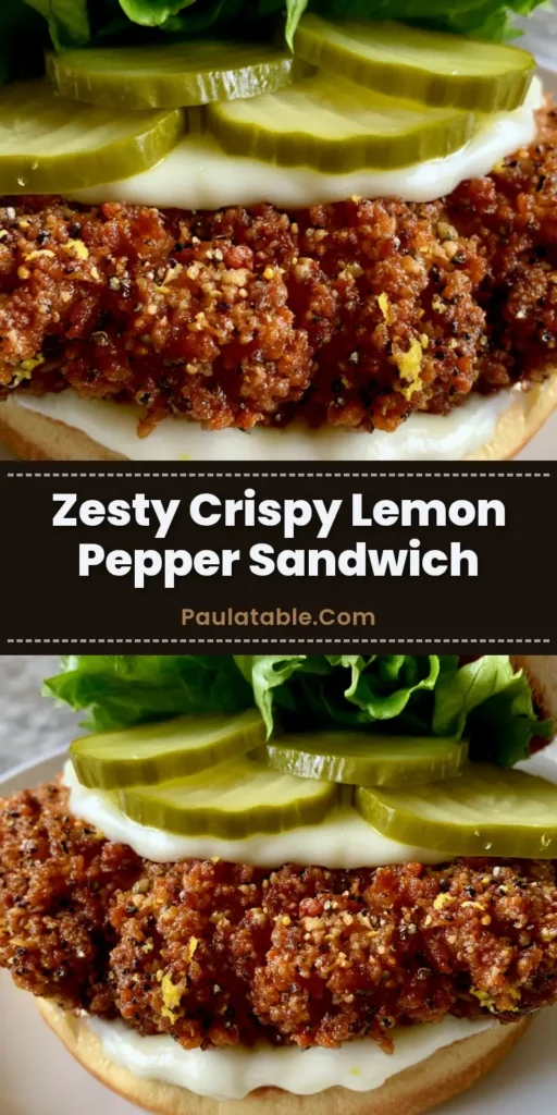 A close-up of a Crispy Lemon Pepper Chicken Sandwich on a brioche bun with melted provolone and garlic aioli.