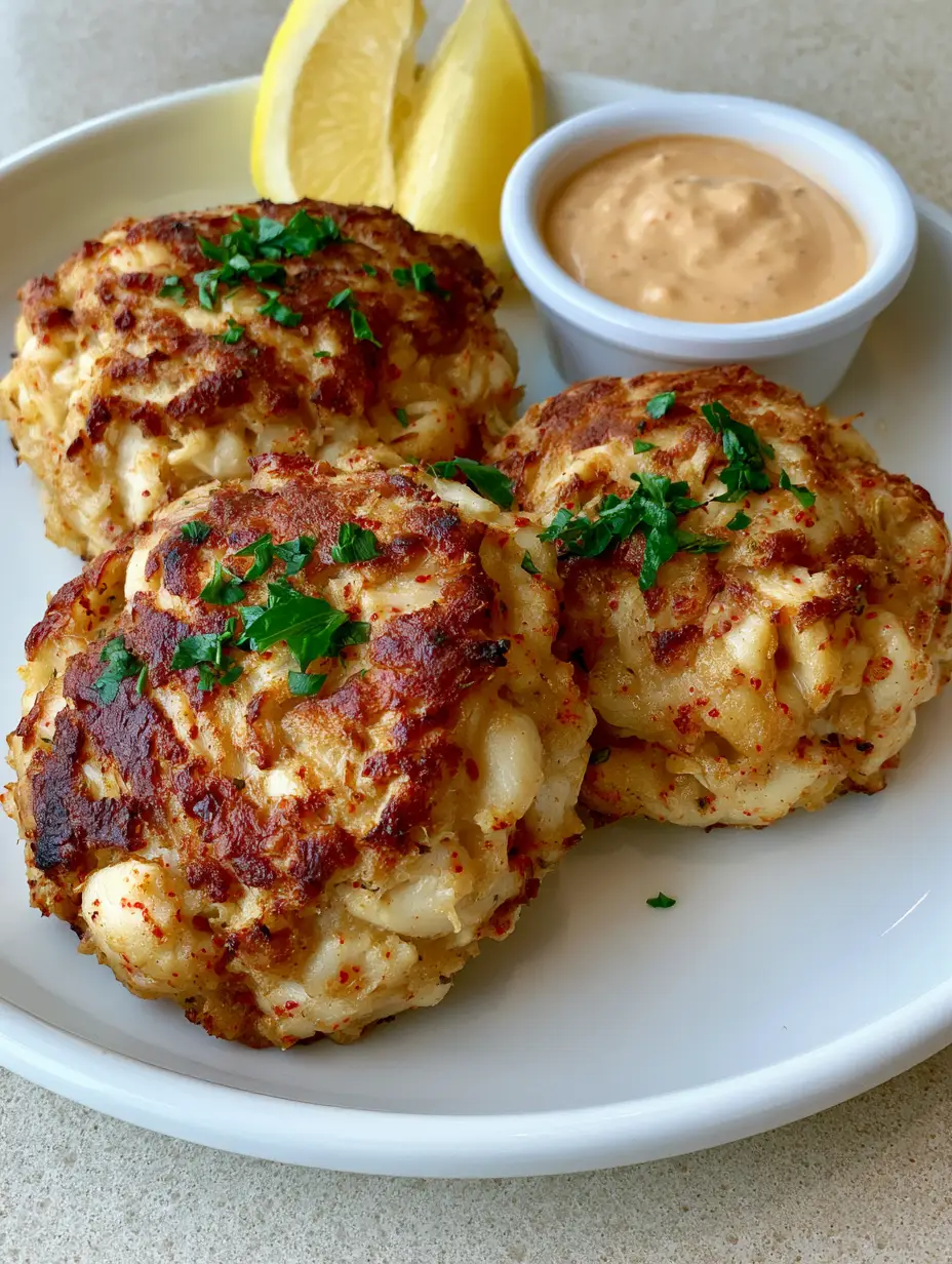 Old Bay Crab Cake Recipe: The Ultimate Maryland Jumbo Lump Guide 3 Close-up of pan-seared jumbo lump crab cakes with visible Old Bay seasoning flecks and lemon wedges. (Old Bay Crab Cake Recipe)